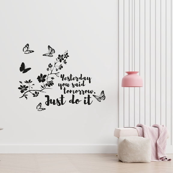 Just Do It Life Quote Cherry Blossom Japanese Flower Sakura Wall Sticker Art Decal for Girls Boys Kids Room Bedroom Nursery House Fun Home Decor Stickers Wall Art Vinyl Decoration Size (22x30 inch)