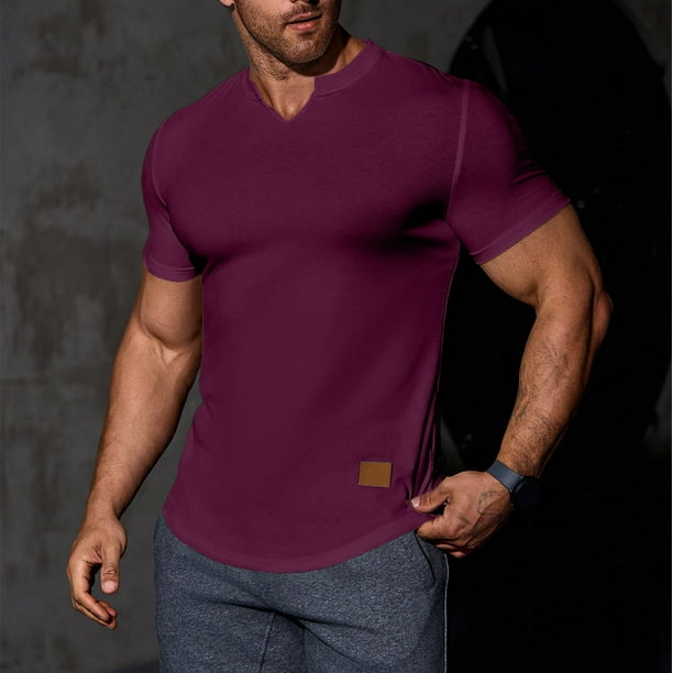 pstuiky camisetas de hombre, Camisa informal de manga corta con cuello en V y textura vertical de color liso para hombre ropa de hombre xxxl