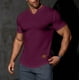thumbnail image 1 of pstuiky camisetas de hombre, Camisa informal de manga corta con cuello en V y textura vertical de color liso para hombre ropa de hombre xxxl, 1 of 9