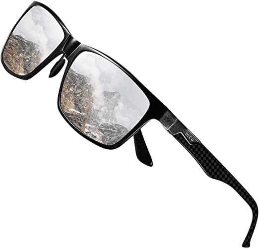 DUCO Sunglasses for Men Carbon Fiber Temples with Rectangular Polarized Metal Frame Sunglasses DC8206