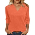 thumbnail image 2 of Womens Summer Tops Dressy Casual 3/4 Sleeve Scalloped Trim V Neck Shirts Ladies Loose Fit Basic Tunic T Shirts Blouse(Orange,L), 2 of 6