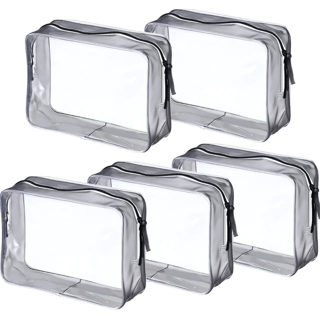 Pangda 5 Pack Clear PVC Zippered Toiletry Carry Pouch Portable Cosmetic Makeup Bag for Vacation, Bathroom and Organizing (Large, Transparent) Large