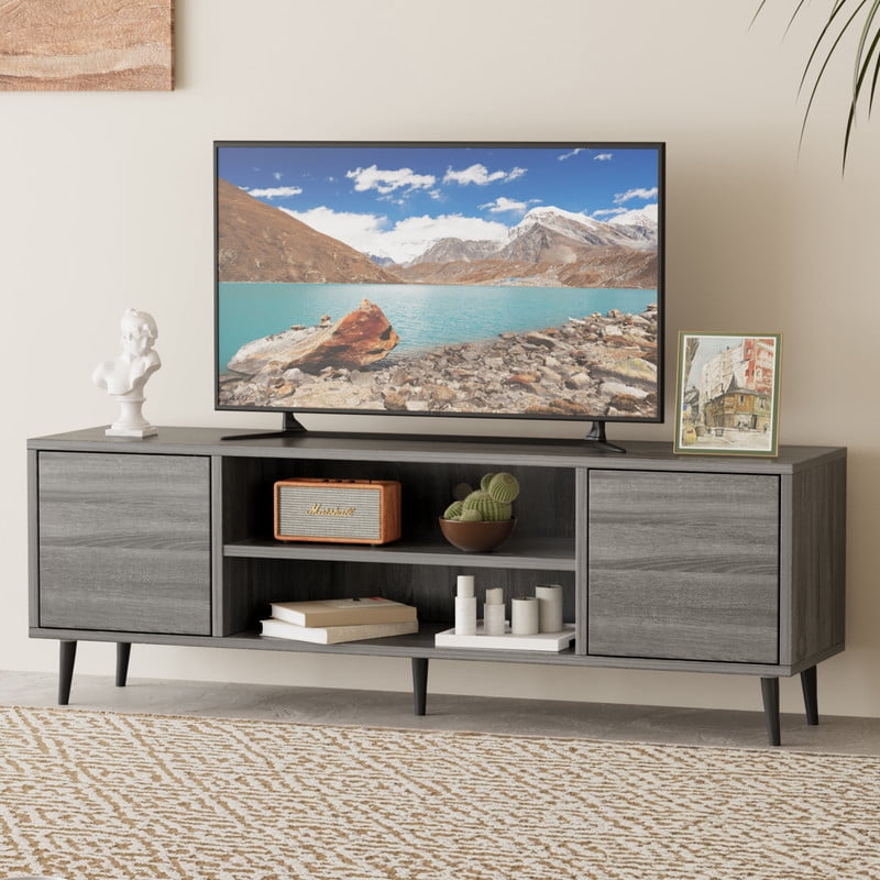 Vineego TV Stand for 65 Inch TVs, Gray Storage Cabinet with Drawers & Cord Management, Entertainment Center