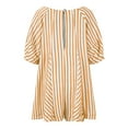 thumbnail image 5 of Womens Striped Puff Sleeve Shorts Romper Adjustable Neck Wide Leg Oversized Mini Dress Jumpsuit with Pockets, 5 of 5