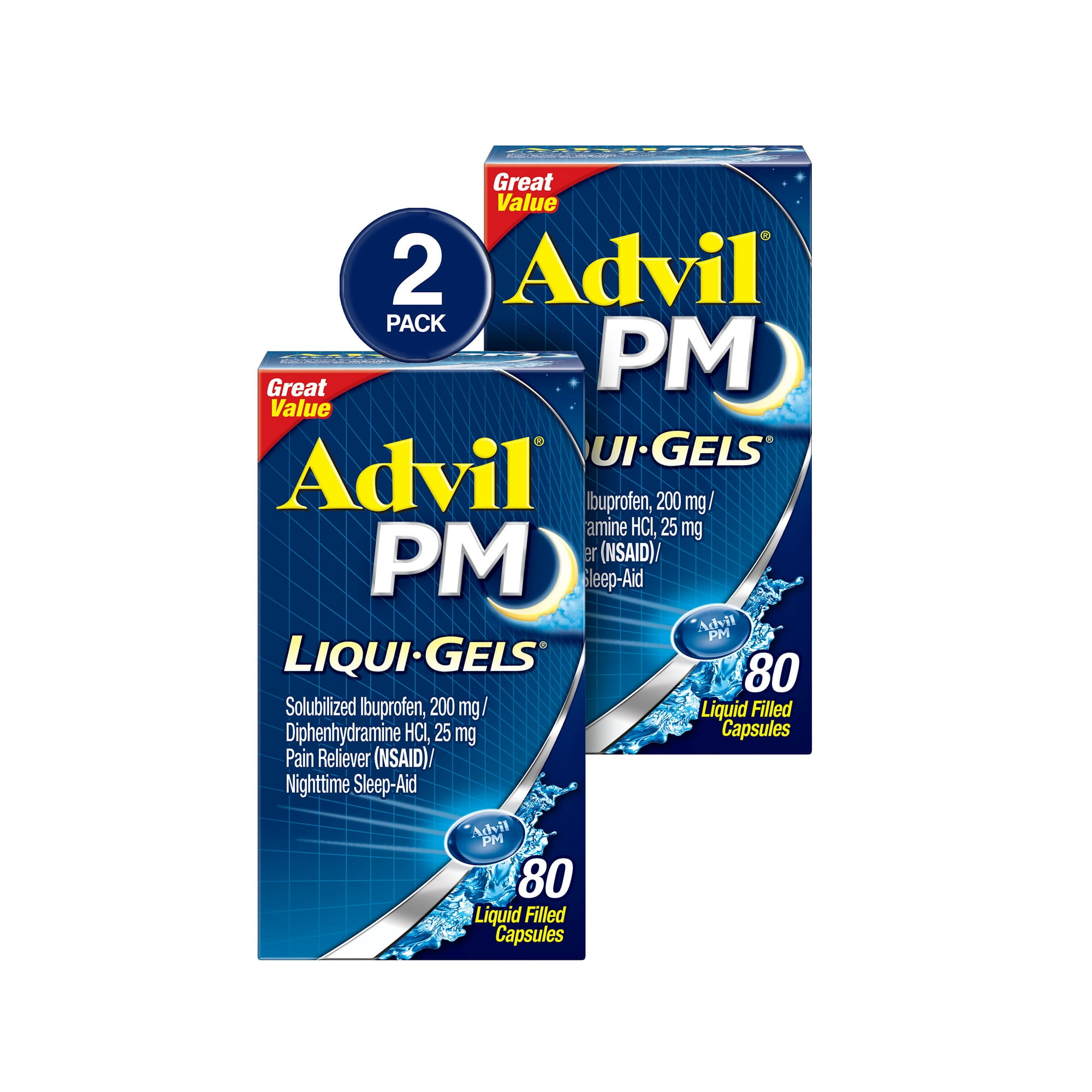 Advil PM 160ct (2X80) Pain Reliever / Nighttime Sleep Aid Liquid Filled