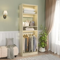 25'' Freestanding Closet System - iSunirm Small Closet Organizer with 2 Hanging Rods & Shelves, Walk In Closet System for Home & Closet, Sturdy Garment Rack, 25''W x 16''D x 80''H, Whtie Oak
