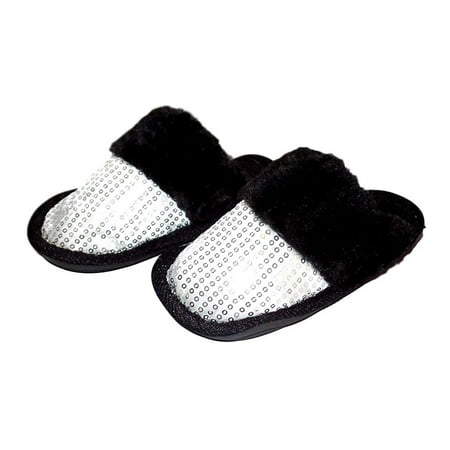 

Little Girls Holiday Sequin Slippers Plush Fur Slip-on Super Comfort Small 11-12 Silver