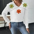 thumbnail image 2 of successthop Sweaters for Women Cropped Long Sleeve Tops Collar Pullover Outwear Ribbed Cuff Crochet Floral Clothes White, 2 of 6