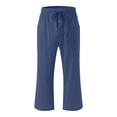 thumbnail image 4 of Pantalones capri para mujer, algodón y lino, rectos, pernera ancha, azul, 4 of 5