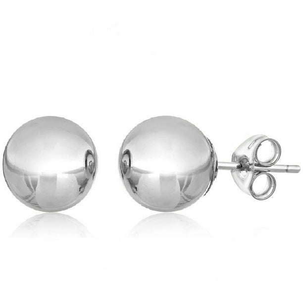 PORI JEWELERS Sterling Silver 10mm Polished Plain Ball Stud Earrings