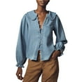 thumbnail image 3 of Women's Ruffled Long Sleeve Denim Shirts Button Down Denim Blouse Jackets Blue XL, 3 of 9