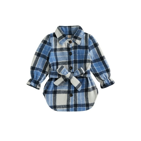 

Sunisery Kids Little Girls Plaid Coat Long Sleeve Lapel Neck Buttons Cardigan Party Casual Coat with Waist Belt Blue 3-4 Years