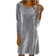 thumbnail image 2 of Mifsaly Women Velvet Long Sleeve Dress Cowl Neck Elegant Velour Shift Dresses Soft Loose Work Travel Cocktail Evening Party Gowns Funny Festival Vintage Fashion Outfits Gray M, 2 of 8