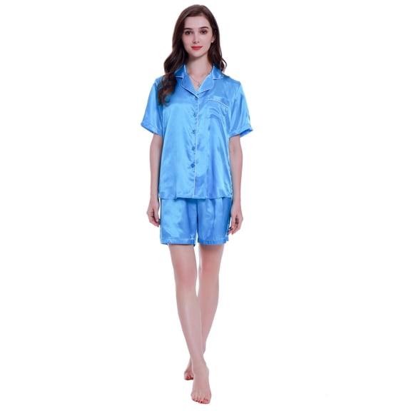 Marsgoo Women's Short Sleeve Classic Satin Pajama Set - Soft Silky Sleepwear for Women, Comfortable & Stylish