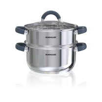 SUNHOUSE 3 Quarts Steamer Pots With Lid, 2-Tier Multipurpose Stainless Steel Steaming Pot Cookware With Stay-Cool Handles, Tri-ply Bottom, Compatible with All Cooktops & Perfect For Vegetable, Dumpli