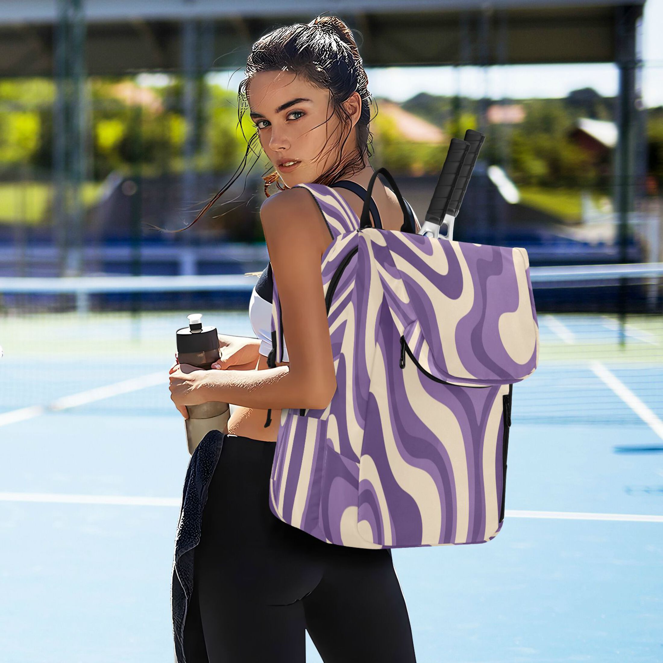2 Racquet Holder Tennis Backpack Tennis Racket Covers Gym Bags Purple Creamy Pattern