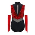 thumbnail image 3 of vastwit Girls Big Sequins Gymnastics Leotard with Arm Sleeves Ballroom Modern Tap Dance Outfit for Stage Performance Red 16, 3 of 6
