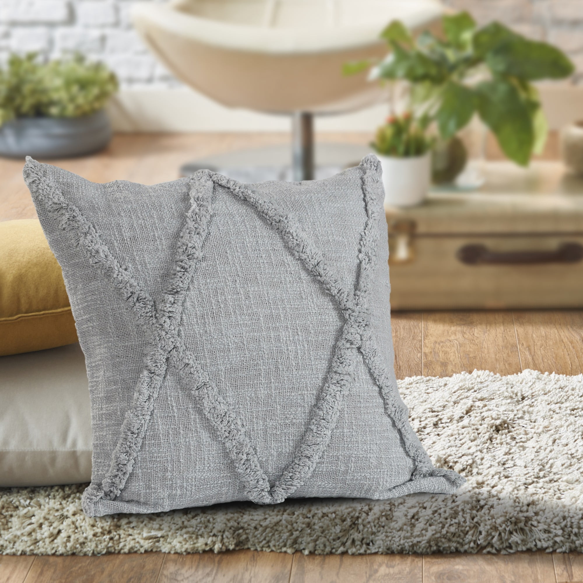 Laddha Home Designs Handwoven Geometric Diamond Square Throw Pillows - 18" - Gray - Set of 2