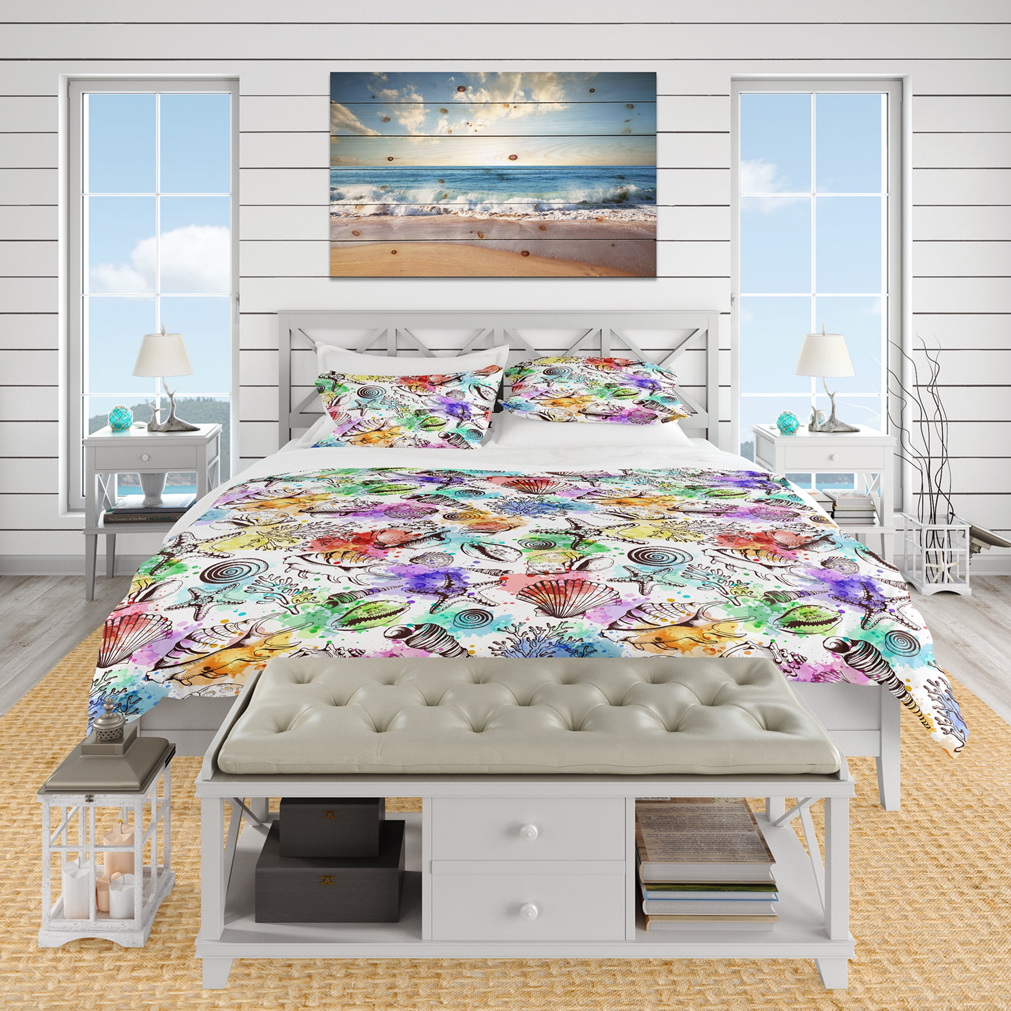 Designart 'Modern Seashells Pattern' Nautical & Coastal Duvet Cover Set