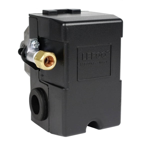 Lefoo Interrupteur de Pression de Compresseur d'Air de Qualité 95-125 PSI 4 Ports avec Déchargeur LF10-4H-1-NPT1/4-95-125