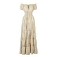 thumbnail image 6 of Elegant dress, short-sleeve, off-shoulder, gathered waist, retro pleated long skirt, costume dress-3-L, 6 of 7