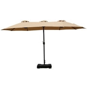 Aoodor 15 ft. Double Sided Patio Umbrella Dining Table Outdoor  with Base Stand - Brown