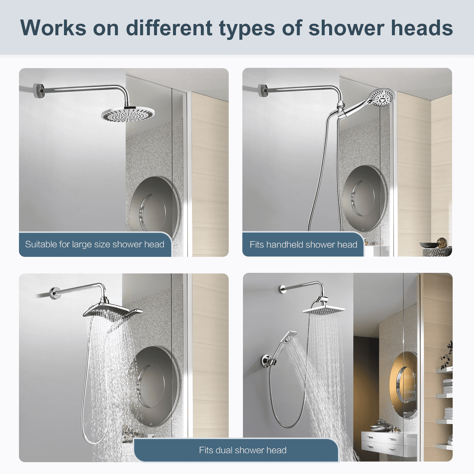 BRIGHT SHOWERS 16 Inch Shower Head Extension Arm with Flange L Shaped Shower Arm Extender, Long Stainless Steel Rainfall Shower Head Pipe Arm, Chrome