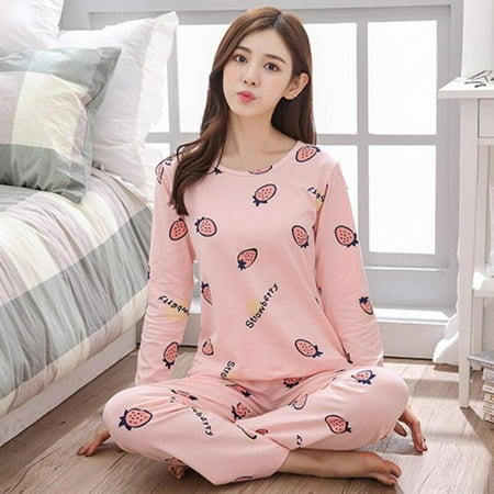 

Elaydool Cartoon Printed Sleepwear Set Long Sleeve Women Soft Loose Pajamas
