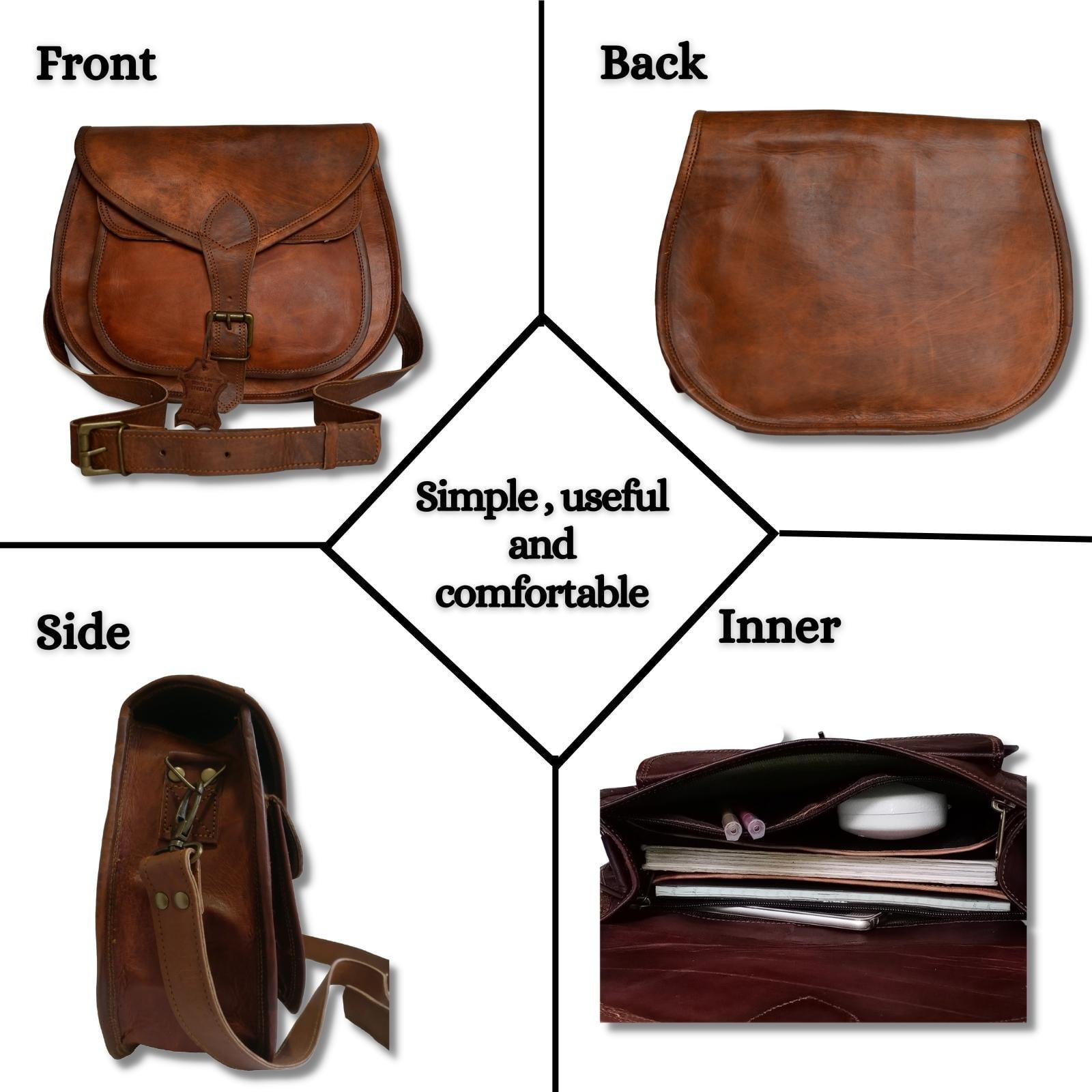 Madosh Genuine Leather Women's Brown Shoulder Purse Evening Sling Crossbody Bag Satchel