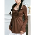 thumbnail image 5 of Michellecmm  Women Spring Solid Color Long Sleeve Ruffle Trim Casual T-shirt, 5 of 9