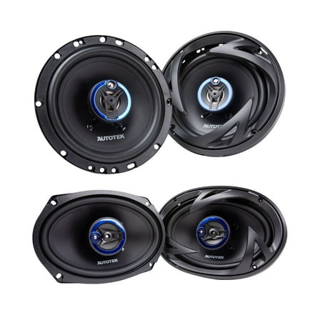 Autotek Street Machine 3-Way Car Audio Universal Coaxial Speakers, 2 Pairs, 6.5" & 6x9"