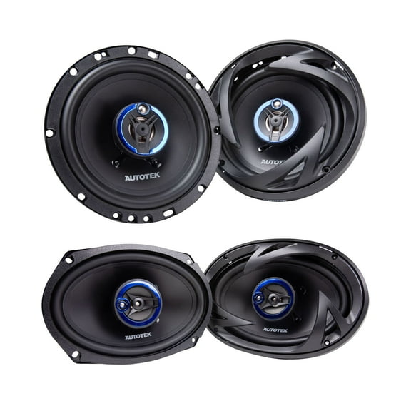 Autotek Street Machine 3-Way Car Audio Universal Coaxial Speakers, 2 Pairs, 6.5" & 6x9"