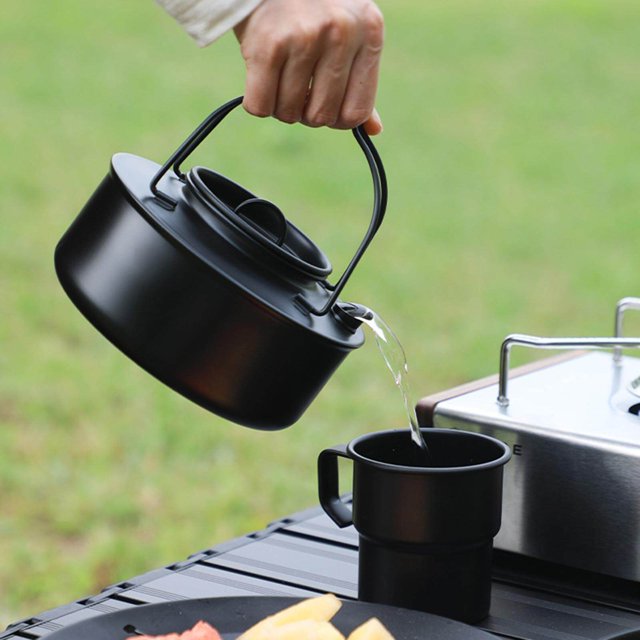 Maoww Thé en Plein Air Théière Camping Bouilloire pour Randonnée Barbecue Randonnée 0.9L 14.5x6cm