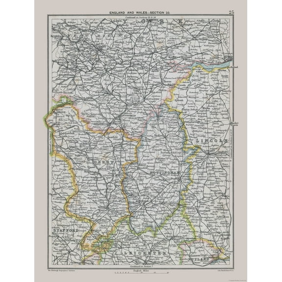 Historic Map - East Midlands England - Bartholomew 1892 - 23 x 30.40 - Vintage Wall Art