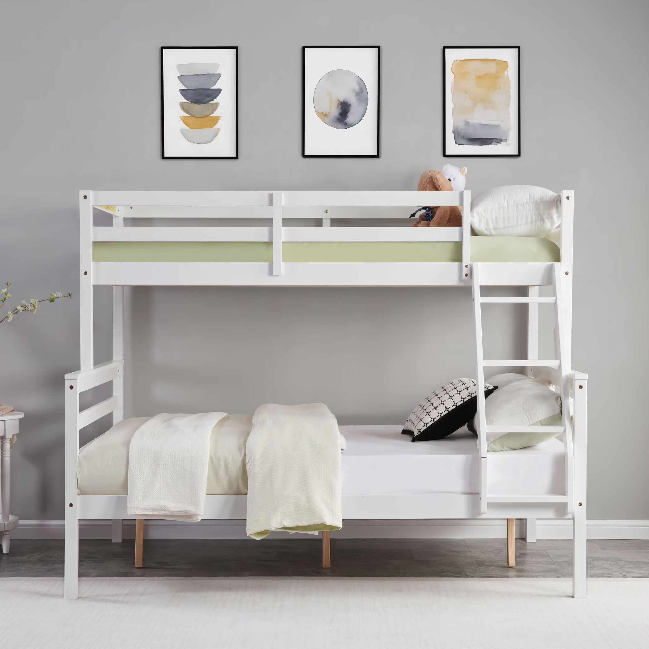 MAYEERTY Twin over Full Wooden Bunk Bed with Ladder and High Guardrail, Space-Saving Bunk Bed for Kids, Teens, Dorm Rooms, and Guest Rooms