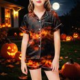 thumbnail image 2 of TOWED22 Halloween Girls Pajamas Set Ghost Pumpkin Print Short Sleeve Button Down 2 Piece Loungewear Sets Sleepwear Outfit Sets for 2-13T(Black,6-7 Y), 2 of 5