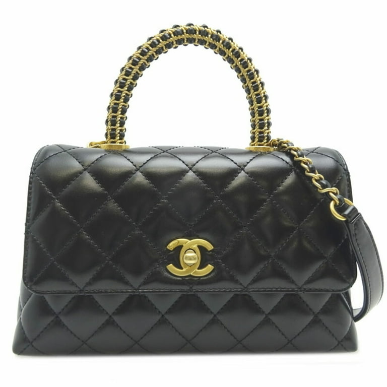 used Pre-owned Chanel Matelasse Coco Handle 2way Women's Handbag Lambskin Black (Like New), Adult Unisex, Size: (HxWxD): 14cm x 23cm x 9.5cm / 5.51