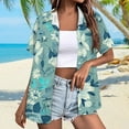 thumbnail image 3 of KBZDBZC Womens Blouses Women's Shirt Soft Cool Summer Shirt Floral Tropical Print V Neck T Shirt Short Sleeve Button Lapel Top Women’S Blouse Women's T Shirt Womens Shirts (Green,XXXL), 3 of 6