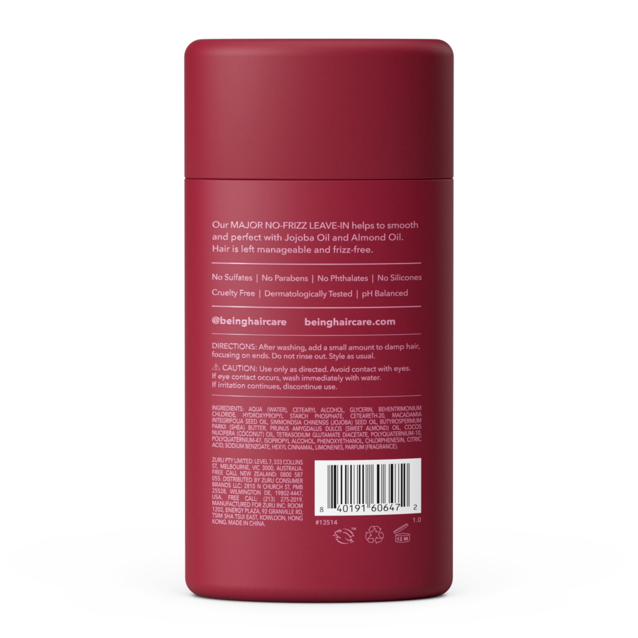 being MAJOR NO-FRIZZ Smoothing  Leave-In Conditioner with Jojoba and Almond Oil 227mL
