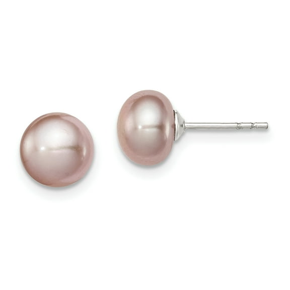 925 Sterling Silver 7-8mm Purple FW Cultured Button Pearl Stud Earrings