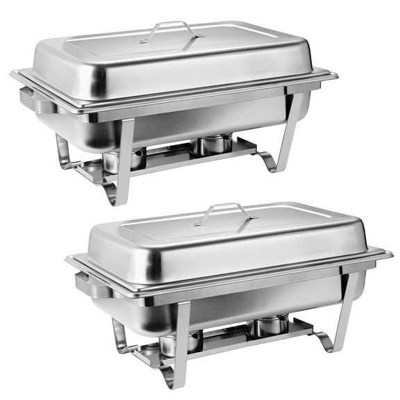 SuperDeal 8 Quart Mirror Polish Chafing Dish 2 Pack Buffet Stove Full Size Alcohol Heating, Silver