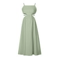 thumbnail image 5 of safuny Women's Maxi A Line Cami Dress Solid Color Holiday Sleeveless Clothing Summer Beach Square Neck Dress Retro Boho Waist Hollow Out Green S, 5 of 9