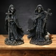 thumbnail image 2 of Sylvtty Grim Reaper Statue Halloween Black Horror Robe Sculpture Gothic Resin Santa Muerte Figurine for Halloween Indoor Bookshelf Desk Decor, 2 of 7