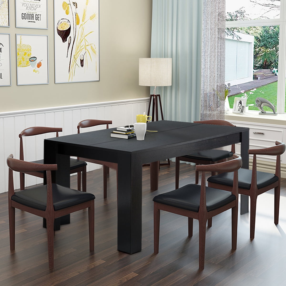 Costway 63" Dining Table Rectangular Modern Kitchen Table For 6 People Home Furniture Black