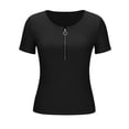 thumbnail image 2 of Fengqque Women's Knitted Rib T Shirt Half Zip V Neck Short Sleeve Casual Summer Slim Fit Top Black M(M), 2 of 7