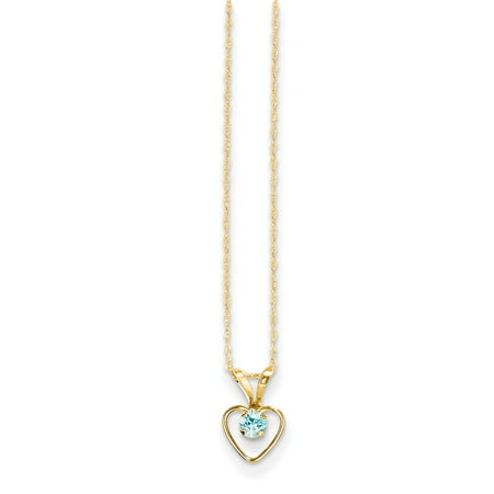 14k Gold Triangle Pendant 14k Yellow Gold 3mm Blue Zircon Heart Birthstone Chain Necklace Pendant Charm S/love Kid ()