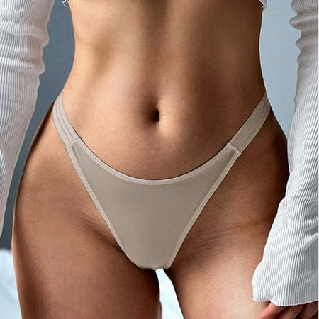 BYHONG Womens Sexy Lace Thong Panties Seamless Solid Color Comfortable Low Waist Panties Panties for Women Khaki M
