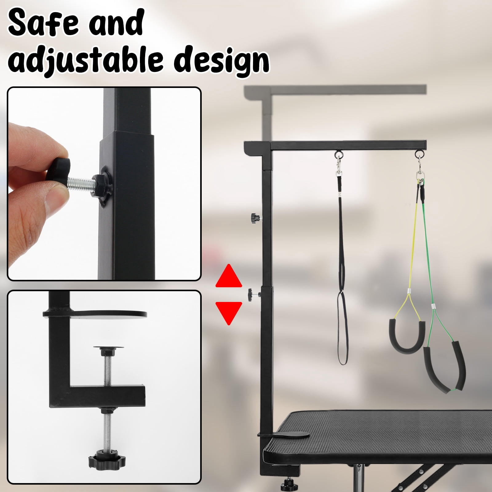 Wekvgz Dog Grooming Table Arm with Clamp Adjustable Iron Pet Grooming Arm Space Saving Dog Grooming Harness Stand for Trimming Drying Nail Clipping Haircut (Table Not Included)