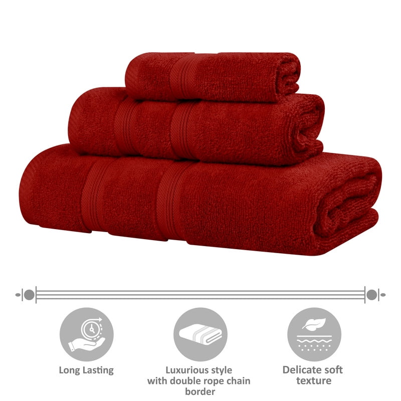 Superior Smart Dry 9-Piece Zero Twist Soft Cotton Towel Set, Quick Dry Fade Resistant, Crimson