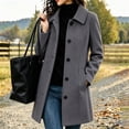 thumbnail image 3 of Elegant Wool Coat for Women Notch Lapel Long Sleeve Button Front Mid Length Casual Outerwear, 3 of 8